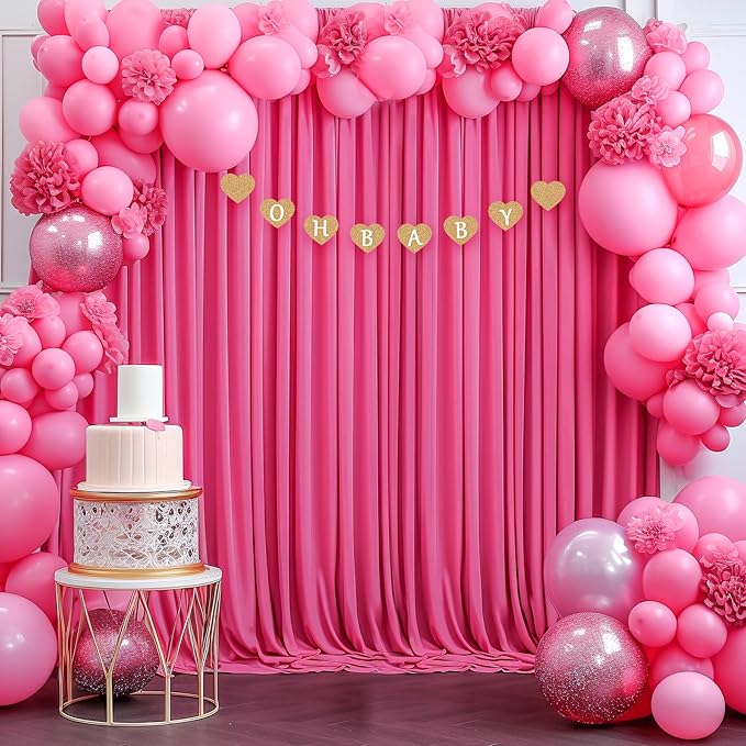 8x10FT Hot Pink Backdrop Curtains for Wedding Parties, Wrinkle Free Polyester Fuchsia Photography Backdrop Drapes for Baby Shower Birthday Parties Valentines Decorations 4x10ft,2 Panels