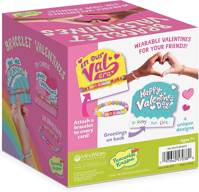 Peaceable Kingdom Valentines Box for Kids, Valentines Day Box Kit for Valentines Cards for Kids Classroom - Friendship Bracelet Valentines