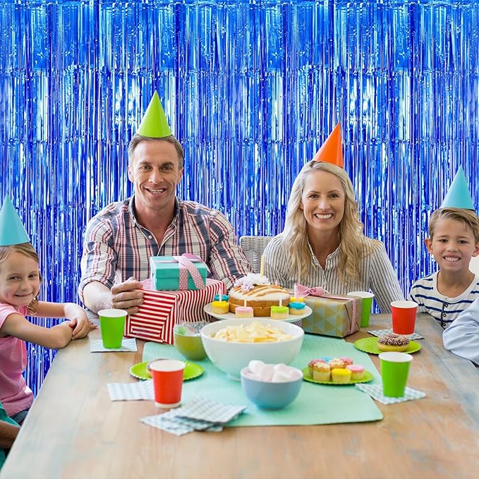 12 Pack Blue Foil Curtain Backdrop 3.2ft x 6.6ft Metallic Tinsel Fringe Backdrop Curtains Streamer Photo Booth Backdrop for Birthday Engagement Bachelorette Christmas Holiday Party Decorations