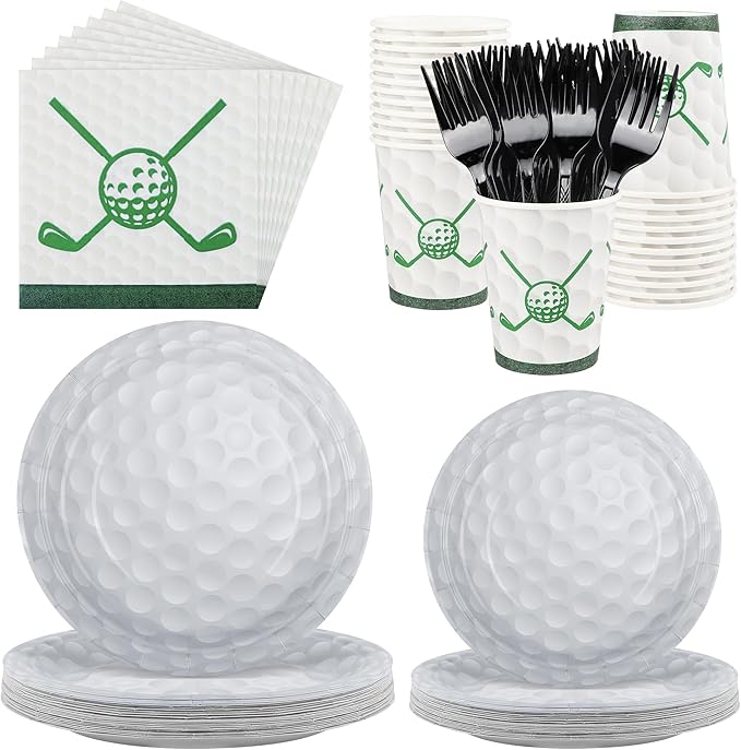 Kochorie 144 Pieces Golf Party Supplies, Sports Tableware Sets Including Disposable Paper Plates Napkins Cups Forks Serves 24 for Birthday Sports Golf Party Decorations