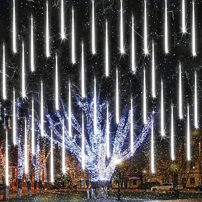 iBaycon 20 Tubes 640 LED Meteor Shower Rain Lights, 15.7 inches Cascading Icicle Lights Waterproof Outdoor, Connectable Falling Raindrop Light with Timer for Holiday Party Christmas Decorations