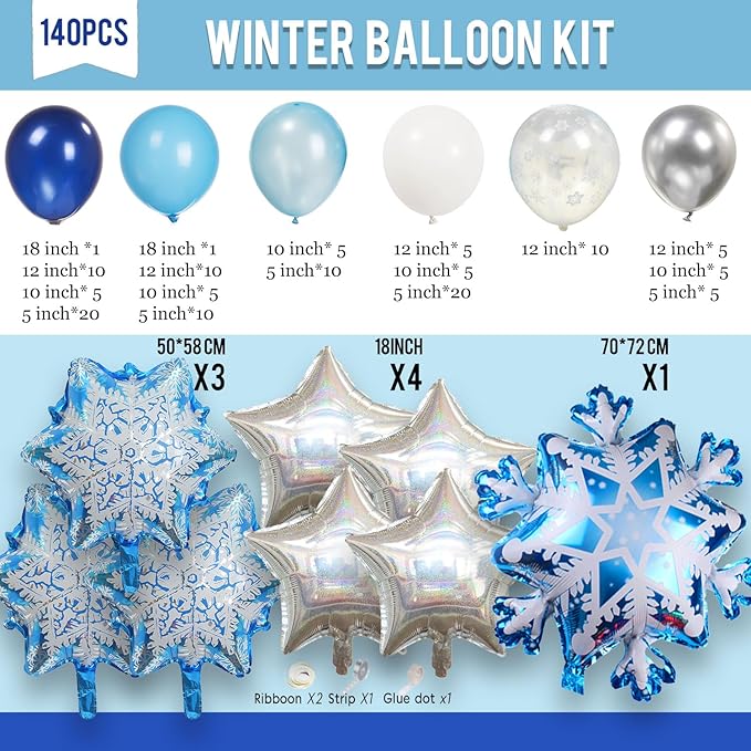 Winter wonderland balloon garland arch kit 140pcs Navy Blue White Silver with mylar snowflake star balloons for winter 1st birthday Boy baby shower snow queen Merry Christmas theme party decorations