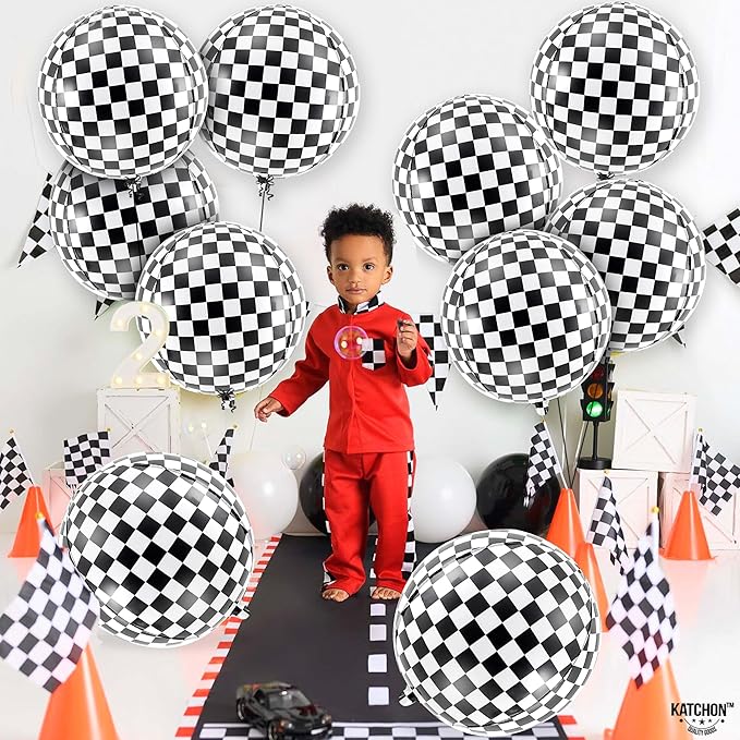 KatchOn, Black and White Checkered Balloons - 22 Inch, Pack of 12 | Race Car Balloons for Race Car Birthday Party Decorations | Racing Party Decoration | Checkered Party Decorations | Emo Party Décor