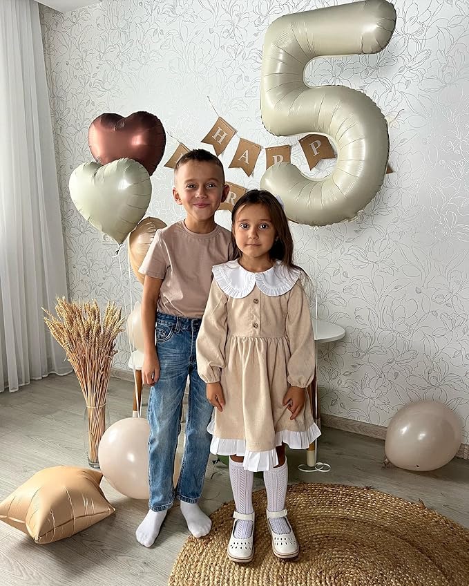 Cream Number 5 Balloon 40 Inch, 5 Balloon Number, 5th Birthday Decorations, Cream Party Supplies for Boys Girls