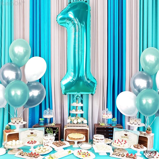 KatchOn, Giant Blue Teal Number 1 Balloon Number - 40 Inch | Mylar Foil Number 1 Balloons Happy Birthday Decorations Teal | Number Balloons For 1st Anniversary Decorations | 1 Foil Balloon