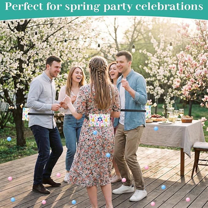 4 Sets Easter Party Games Swing Shaking Balls Game Colorful Bunny Novelty Twerk Game with 4 Adjustable Belts and 80 Balls for Adults Garden Outdoor Indoor Group Holiday