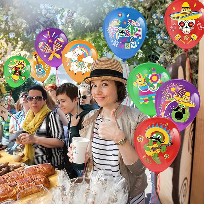 HOWAF 36pcs Mexican Fiesta Party Balloons,Cinco De Mayo Latex Balloons for Taco Bout A Party Decorations,Taco Party Balloons for Mexican Carnivals Festivals Wedding Birthday Baby Shower Supplies