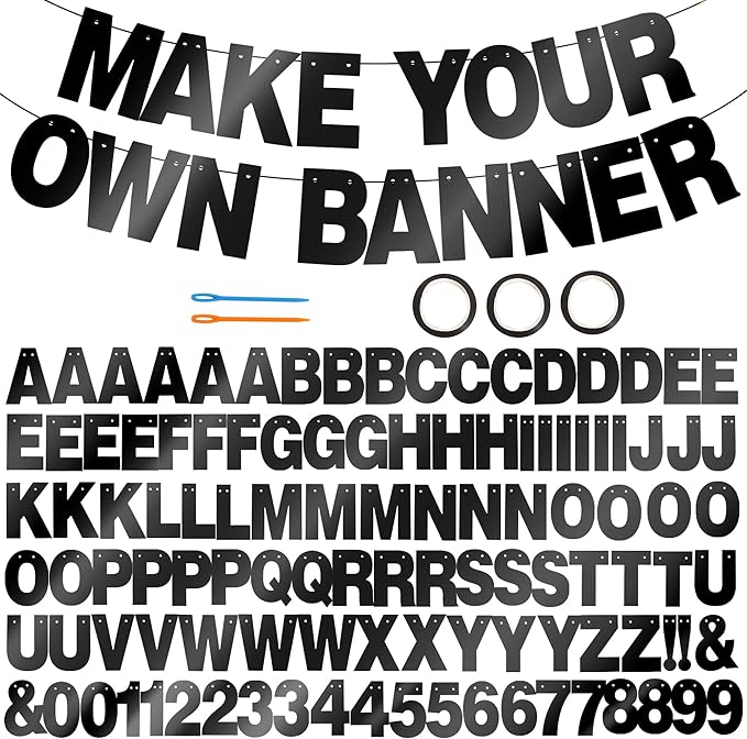 BEISHIDA 116 PCS A-Z DIY Letter Banner Kit Make Your Own Banner Double-Sided Black Including 111 Letters and Numbers 3 Rope and 9 Threading Device,Customized for Birthday Graduation Wedding Decor