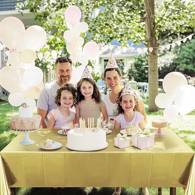 2pcs Champagne Gold Foil Tablecloth 54*72inch Plastic Wedding Birthday Party Table Cloths Light Gold Waterproof Disposable Table Cover for Christmas Grad Elegant Event Anniversary Party Supplies