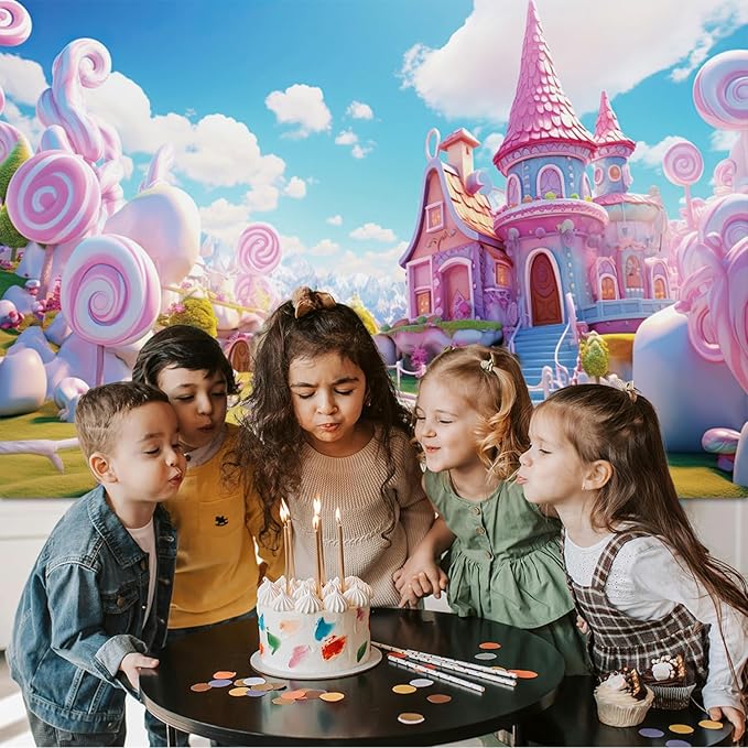 15x10ft Candyland Backdrop Pink Sweet Candy Castle Fairy Tale Photography Background for Girls Princess Birthday Baby Shower Party Decorations Kids Portraits Banner Photo Studio Props