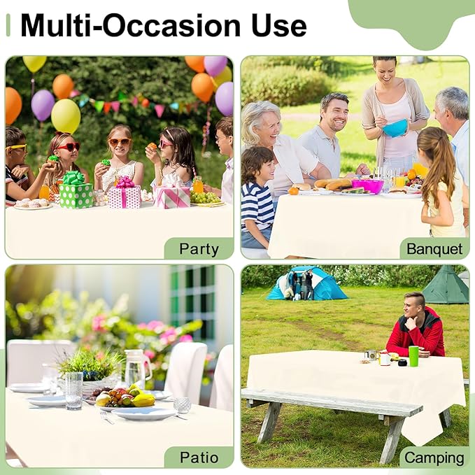 misaya 10 Packs Disposable Plastic Table Cloth, 54 x 108 Inch Waterproof Rectangle Tablecloth, Leakproof & Sturdy Decorative Table Covers for Easter, Picnic, Party and Outdoor, Beige