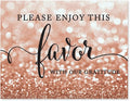 Andaz Press Wedding Party Signs, Glitzy Rose Gold Glitter, 8.5x11-inch, Please Enjoy This Favor With Our Gratitude, 1-Pack, Bokeh Colored Party Supplies
