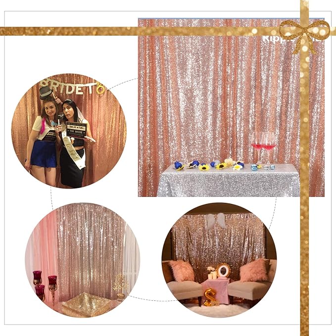 Juya Delight 6ft x 8ft Rose Gold Sequin Backdrop Curtain for Party Wedding Photography