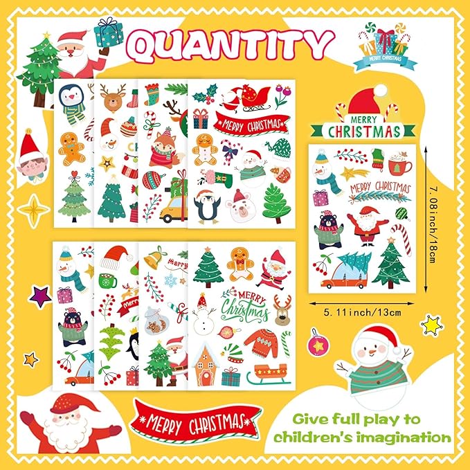 16 Sheets Christmas Theme Stickers, Merry Christmas Stickers Non-Repeating, Xmas Winter Holiday Party Stickers, Christmas Goodie Bag Fillers Christmas Party Favors Decorations