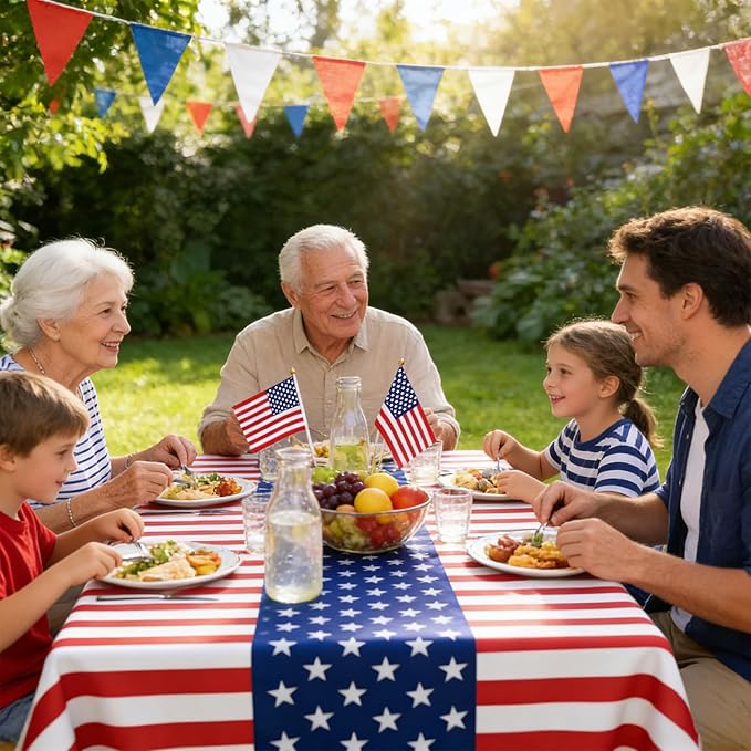 4th of July Tablecloth, Patriotic Plastic Tablecloths 54"x108", Fourth of July Table Decorations Red White and Blue American Table Covers 6 Pack, Patriotic Decorations Memorial Day Party Supplies