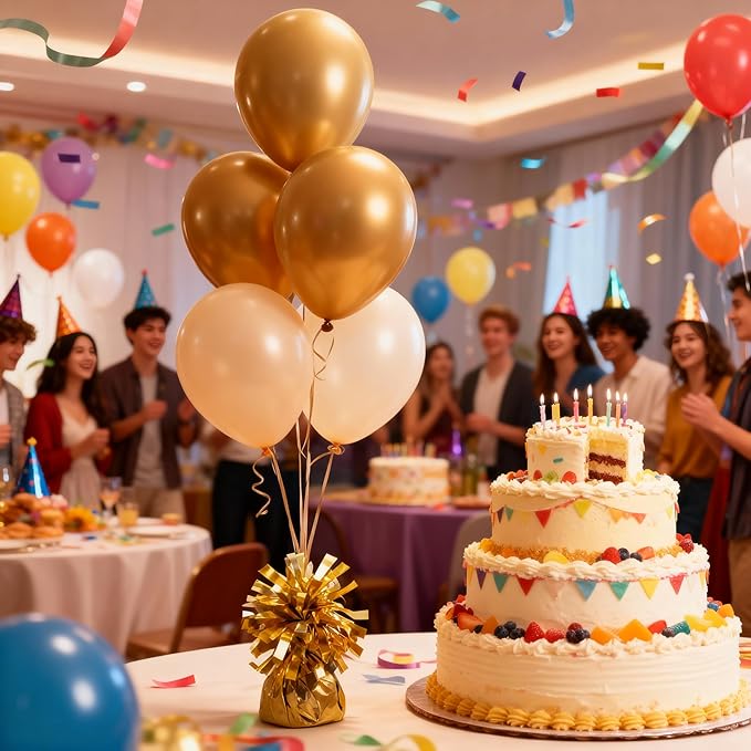Aluminum Foil Balloon Weights for Parties (12 pcs) - 0.31lb (140g) Each - Premium Balloon Anchors for Birthday, Wedding, Dinner, Indoor & Outdoor Decorations(Gold 12pcs)