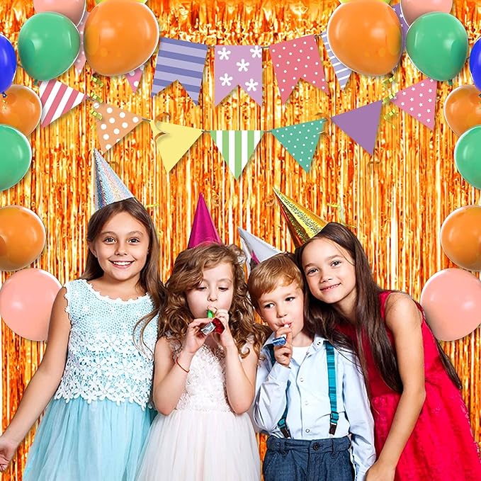 3 Pack Orange Foil Fringe Curtains Backdrop, 3.28 x 8.2 Ft Metallic Streamers Tinsel Curtains Background for Photo Booth, Birthday, Halloween, Christmas, Thanksgiving, New Year Party Decorations