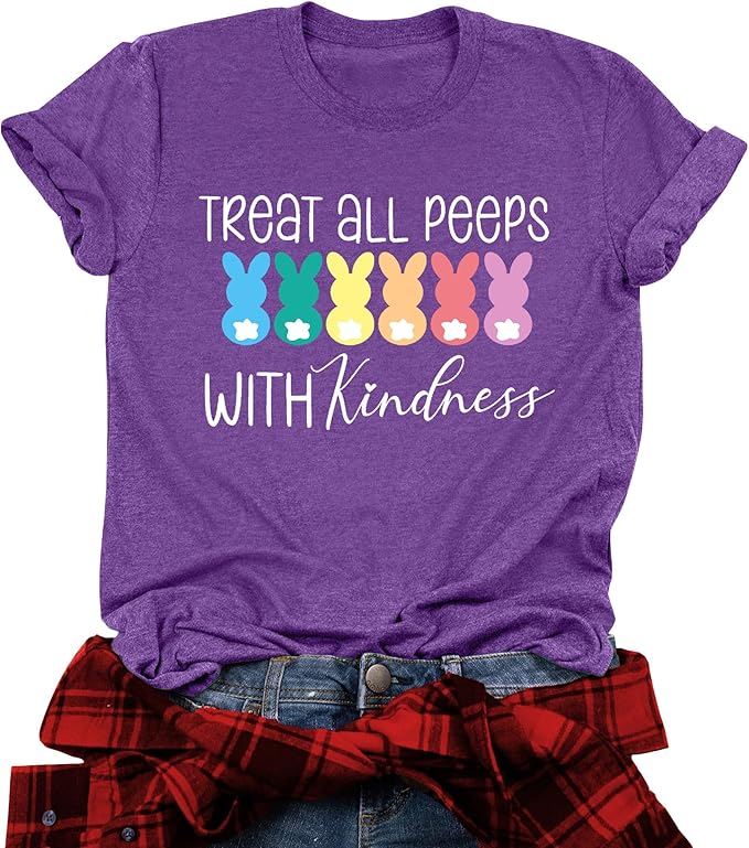 LAZYCHILD Women Easter Teacher Shirts: Funny Treat All with Kindness T-Shirt Bunny Rabbit Tee Tops