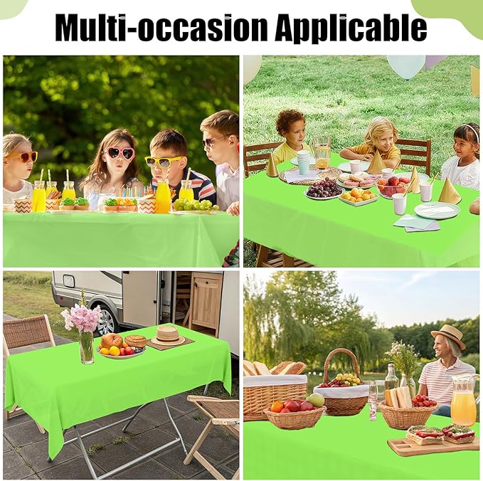 Smiry Disposable Table Cloth - 10 Pack, 54 x 108 Inch Waterproof Rectangle Tablecloths for Parties, Decorative Plastic Table Cover, Leakproof & Sturdy, Lime Green