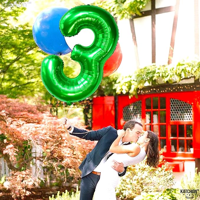 KatchOn, Giant Green Number 3 Balloon - 40 Inch | Three Rex Birthday Party Decorations | Green 3 Balloon Number for Happy Birthday Decorations | 3rd Anniversary Decoration