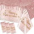 Pink Retirement Party Decorations-3pcs Happy Retirement Tablecloths Rose Gold Table Cover for Woman Men Table Cloths Party Favors
