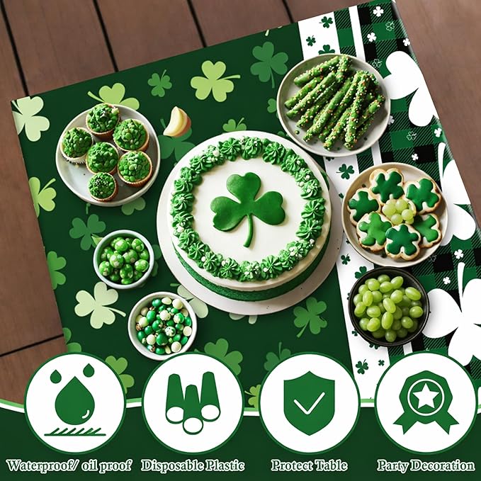 OHOME St Patricks Day Decorations - 2 PCS Shamrock Tablecloth | St Patricks Day Party Favors Supplies Decor Indoor Outdoor - St Patrick's Day Table Runner Covers Backdrop Banner for Home Kitchen