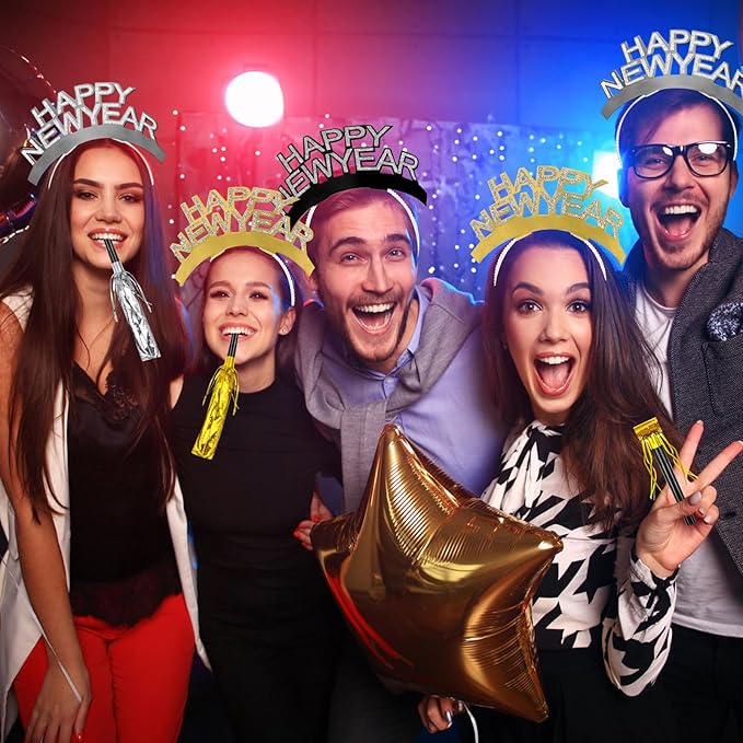 Openfly New Years Eve Party Supplies 2026 Happy New Year Headband Tiara New Year Fringed Noise Makers Party Favors