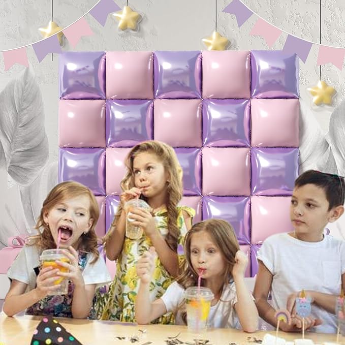 Square Foil Pastel Pink and Purple Balloon Wall Backdrop Tunnel Flat Double Sided Mylar Balloon Arch Garland Kit For Oh Baby Shower Birthday Bridal Princess Wedding Themed Party Decorations