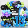 13th Video Game Balloons Arch, 13th Game Party Balloons Garland Kit 13th Birthday Supplies with Blue Number 13 Foil Balloons for 13 Year Old Teens Boys Decor