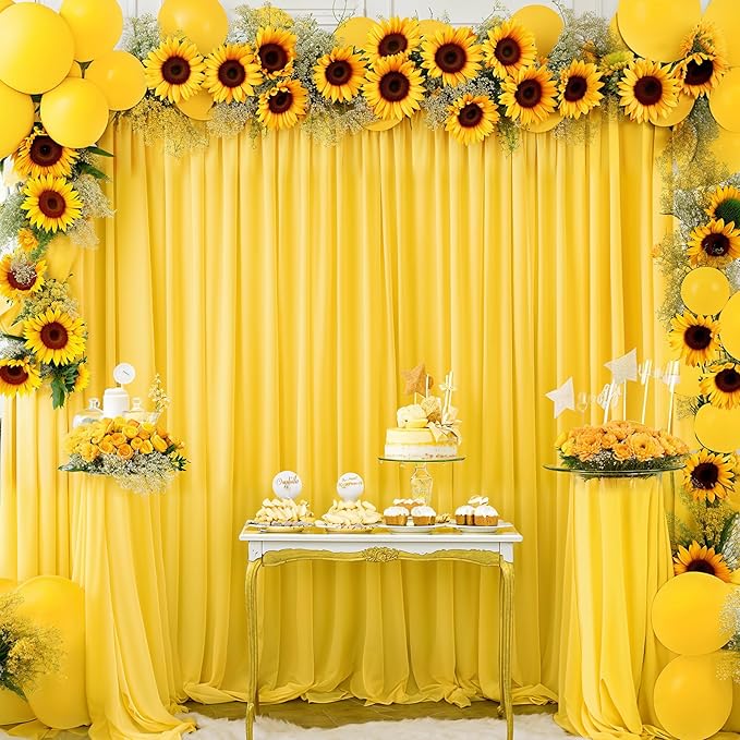 24x10FT Yellow Backdrop Curtains for Wedding Parties, Wrinkle Free Polyester Photography Backdrop Drapes for Wedding Baby Shower Birthday Parties Stage Background Stand Decorations 4x10ft,6 Panels