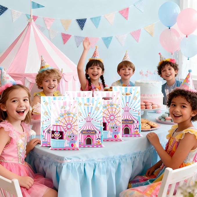 Circus Carnival Party Favor Bag 50Pcs Pink Circus Goody Candy Treat Gifts Bags, Pink Carnival Theme Party Decorations for Kids Birthday Baby Shower New Year Gathering Events Supplies
