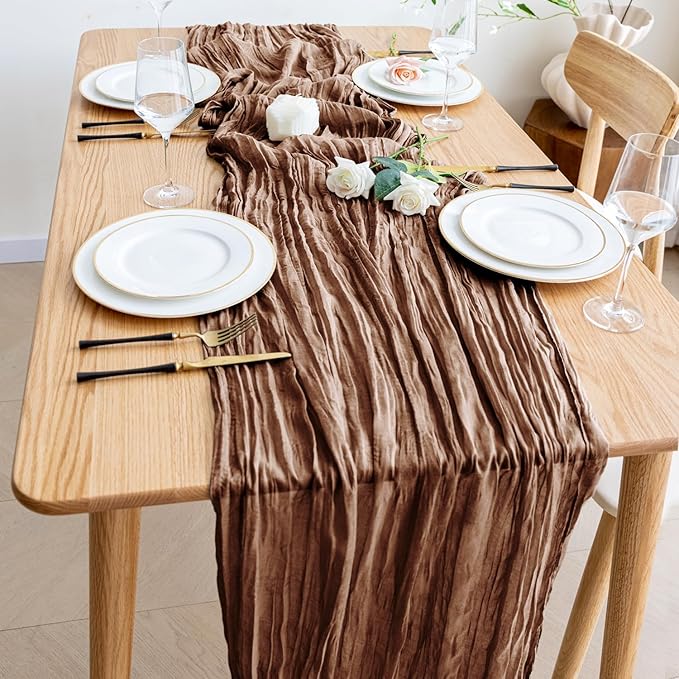 Wokceer Cheesecloth Table Runner 6Pack 10FT Brown Boho Gauze Cheese Cloth Table Runner for Party Long Rustic Sheer Table Runners for Baby Bridal Shower Wedding Easter Table Decor