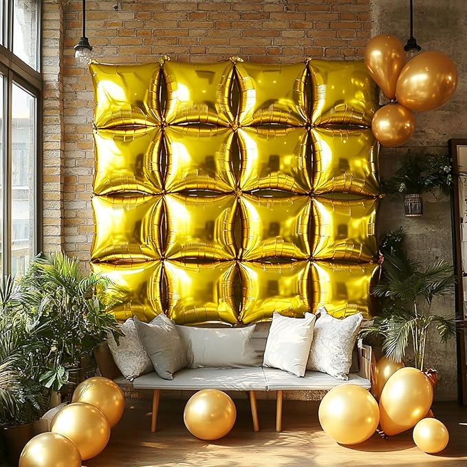 NISOCY 48PCS Black Gold Square Foil Balloons Wall Backdrop Double Sided Metallic Black Gold Balloon Arch Kit for New Years Graduation Anniversary Birthday Engagement Baby Shower Party Decorations