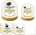 2026 Graduation Party Decorations Set - 200Pcs White Gold Class of 2026 Graduation Plates and Napkins Disposable Tableware for College High School Congrats Graduation Party Supplies, Serves 50