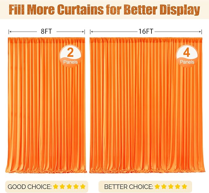 16x10FT Orange Backdrop Curtains for Wedding Parties, Wrinkle Free Polyester Photography Backdrop Drapes for Wedding Baby Shower Birthday Parties Stage Background Stand Decorations 4x10ft,4 Panels