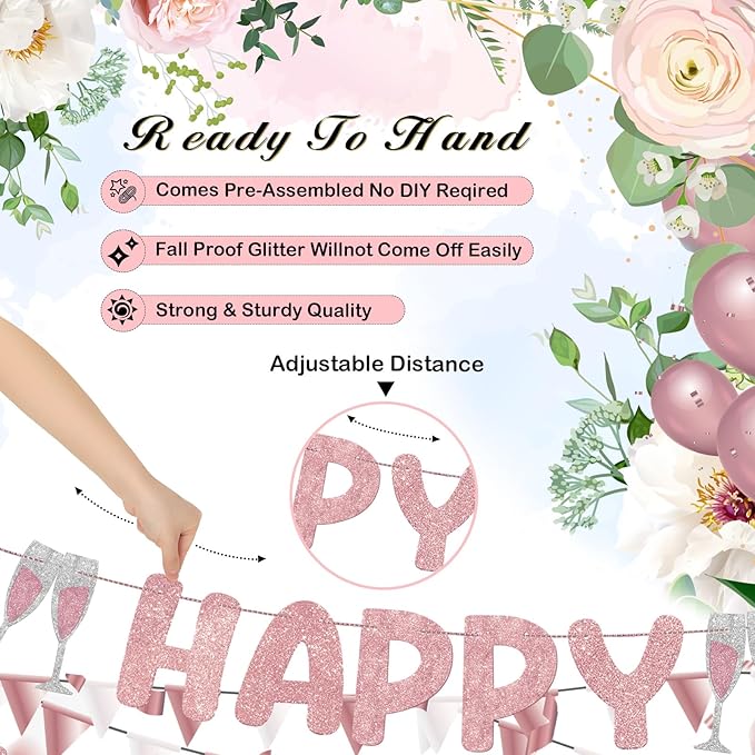 Breling Pre Strung Happy Engagement Banner Glitter Engagement Party Decorations for Congratulations Engaged Wedding Shower Signs Decor(Rose Gold)
