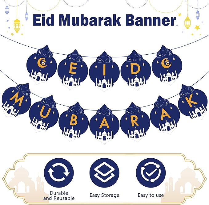 OHOME Eid Mubarak Decorations - Eid Banner & Decor Backdrop for Home & Outdoor 2024