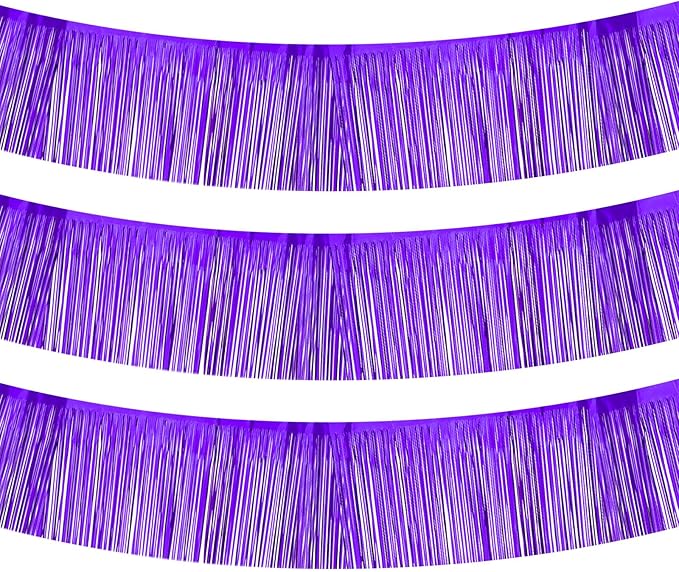PATIKIL Foil Fringe Garland 10 Feet, 3 Pack Metallic Tinsel Streamers Fringe Banner Wall Hanging Curtain Backdrop for Wedding Birthday Christmas New Year Party Decoration, Dark Purple
