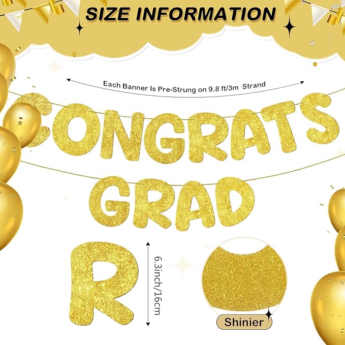 Fulmoon Pre Strung Congrats Grad Banner Glitter Congratulations Banner College Graduation Sign Class of 2026 Grad Party Decorations for High School University Graduation Party Favor(Gold)
