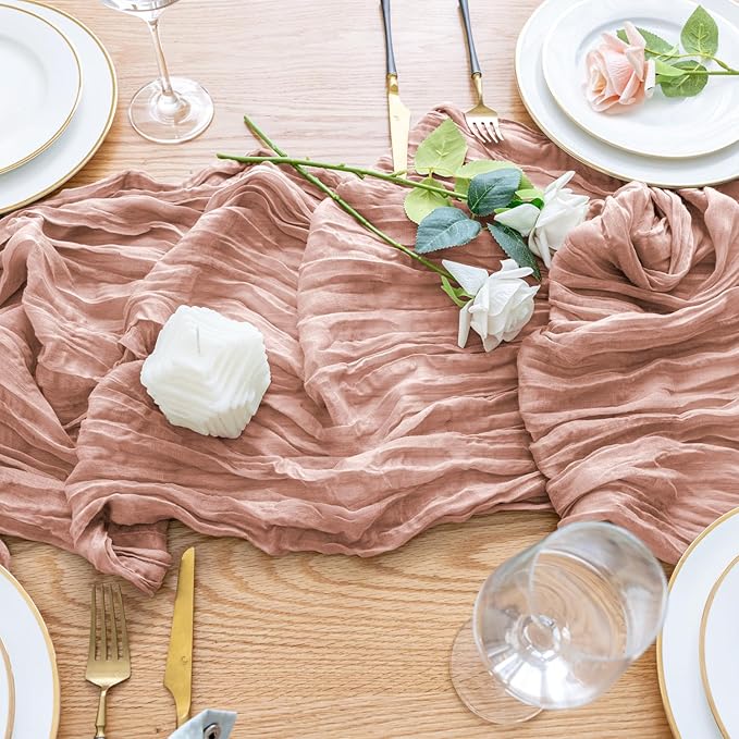 Wokceer 12Pack Dusty Pink Cheesecloth Table Runner 10FT Boho Gauze Spring Easter Cheese Cloth Table Runner for Party Rustic Sheer Runners for Baby Bridal Shower Wedding Christmas