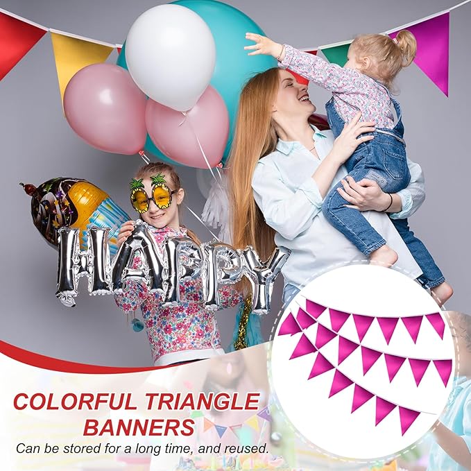 PATIKIL Pennant Banner Flags 33 Ft, 36 Pcs Colorful Triangle Banners Party Banner Bunting Garland String for Graduation Birthday Wedding Outdoor Decoration, Glitters Purple