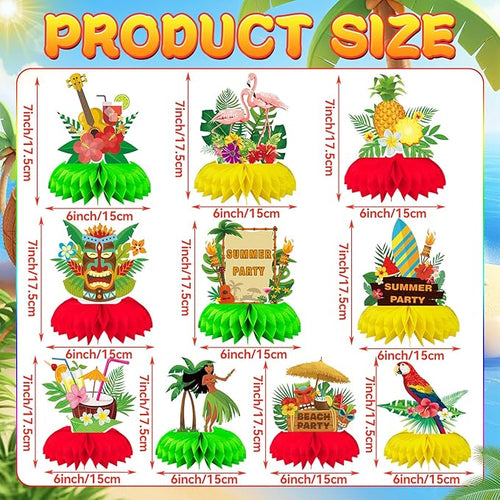 10 Pieces Hawaiian Luau Honeycomb Table Centerpiece, Hawaiian Themed Party Decorations Hawaiian Centerpiece Table Decorations for Summer Beach Pool Party Birthday Wedding Decor