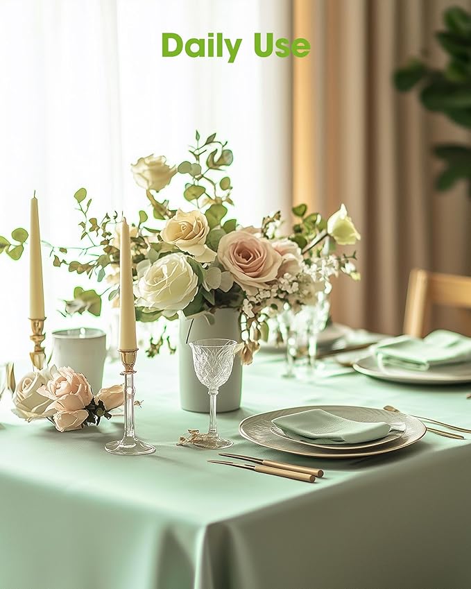 Pureegg Plastic Table Cloth Disposable 6 Pack, 54 x 108 Inch Table Cloths, Easter Party, Decorative Tablecloths, Rectangle, Light, Pastel Plastic Cover, Waterproof, Sage Green
