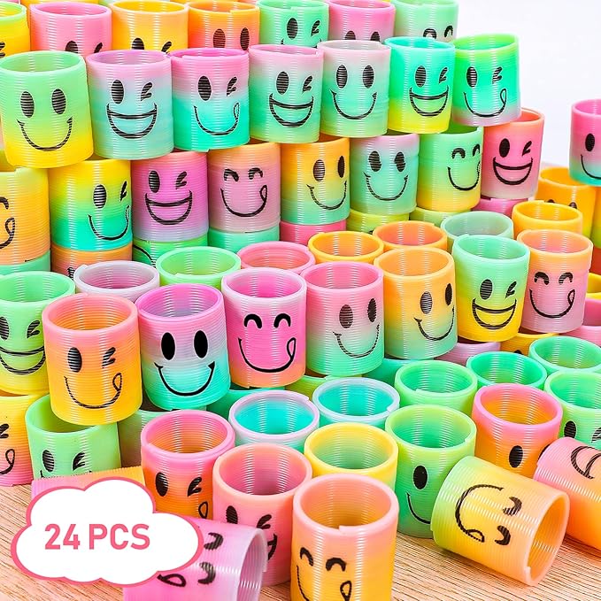 AZEN 24 Pcs Mini Spring Party Favors for Kids 3-5 4-8, Goodie Bags Stuffers for Birthday Party, Classroom Prizes Kids Prizes, Small Bulk Toys Gifts (4 Smile)