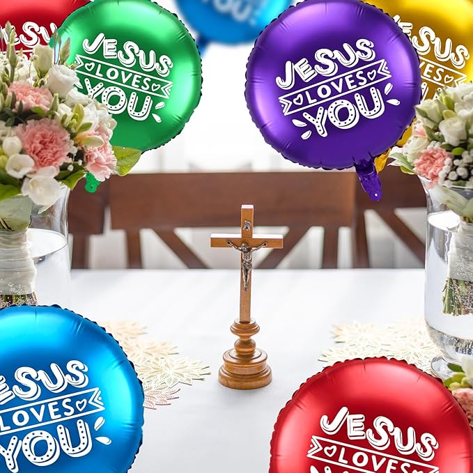 Outus 15 Pcs 18 Inch Jesus Loves You Foil Balloon Christian Religious Jesus Big Colorful Balloon Party Decor for He Is Risen Party Decor Favor Cross Church Event Birthday Sunday School Supplies