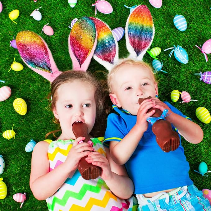 MGparty 12 PCS Easter Bunny Ears Headbands Colorful Rabbit Ear Hairband for Easter Party Decoration for Kids and Adult