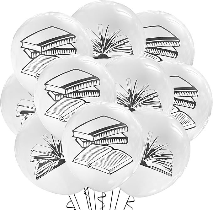 Malayan Products Book Balloons Latex 12 Count, Reading Birthday Theme Decoration, Literature Event, Novel Party Ideas, 12 Inch Standard Size (Book Mix)