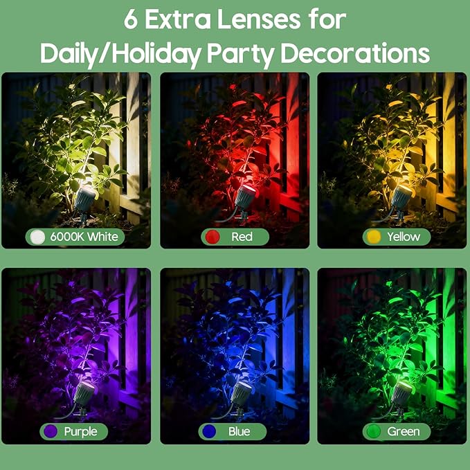 Christmas Spot Lights Outdoor 2 Pack, 120V Plug-in with Timer Remote Control, IP67 Waterproof 6000K Landscape Lighting, 5 Color Lenses (Red, Yellow, Green, Blue, Purple) Yard Decorative Lights