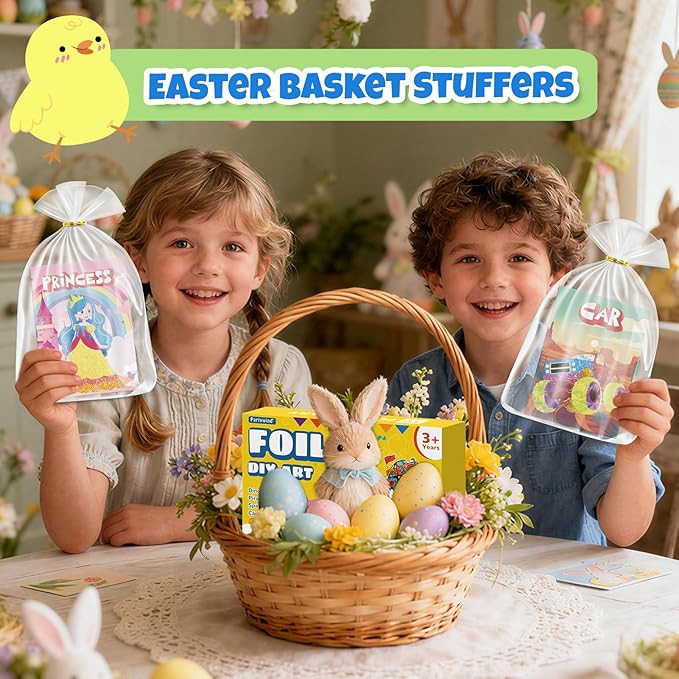 PARTYWIND Party Favors for Kids, 24 Pack Foil Art & Craft Books Bulk for Kids 4-8, Easter Basket Goodie Bag Stuffer & DIY Creative Activity Toys for Kids Birthday Party Favors, Classroom Prizes