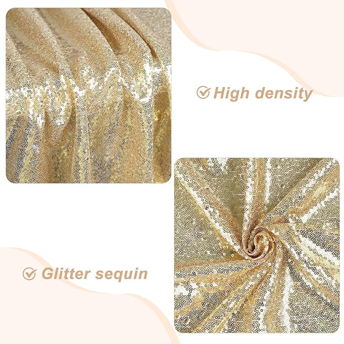 PartyDelight Light Gold Sequin Backdrop 6x7ft - High Density 3mm Shimmer Sequin Background with 4-Inch Rod Pocket, Sparkly Photography Curtain for Wedding, Birthday, TikTok & Live Decor